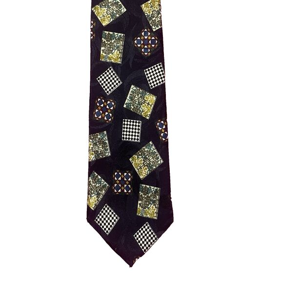 Y2K Vtg Botany 500 Multi Color Art Squared Swirl Blue Mens Neck Tie - Picture 1 of 7